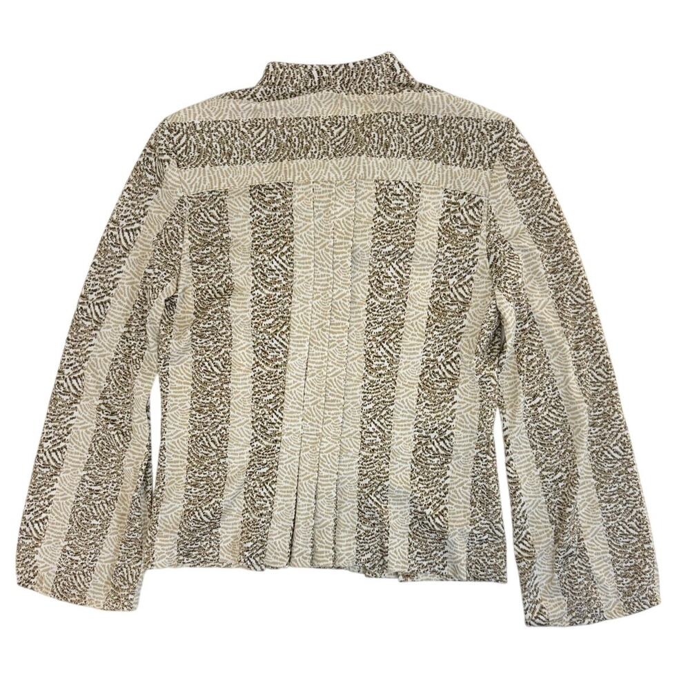 Vintage 80s Kiva Beige Pleated Polyester Blouse Pearl Button Shirt Women's 8 - Picture 4 of 7